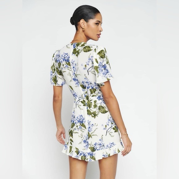 Reformation Mya Cream Floral Mini Dress with Blue and Green Print - Picture 2 of 5